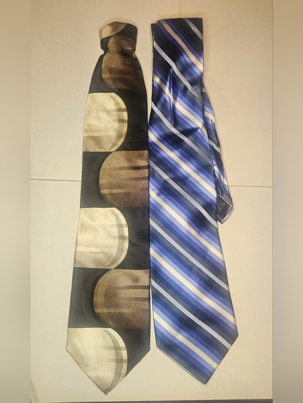Two Men's Ties - Geometric Pattern and Striped - Haggar / Stafford - Black/Blue